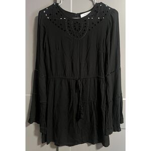Auguste The Label Bella Bell Sleeve Eyelet Embroider Mini Dress Black 2 (US S)